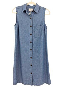 J. Jill Sleeveless Chambray Button Front Dress Size 6 Tencel Lyocell